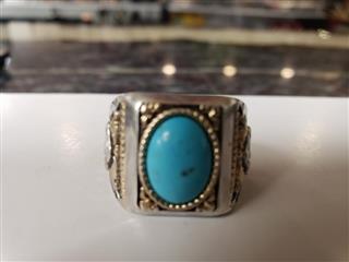 VINTAGE NATIVE AMERICAN STERLING SILVER TURQUOISE RING - MARKED:B STERLING )